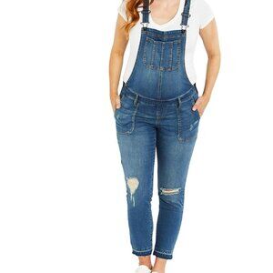 Indigo Blue Denim Distressed Maternity Overalls Size Small Maternity